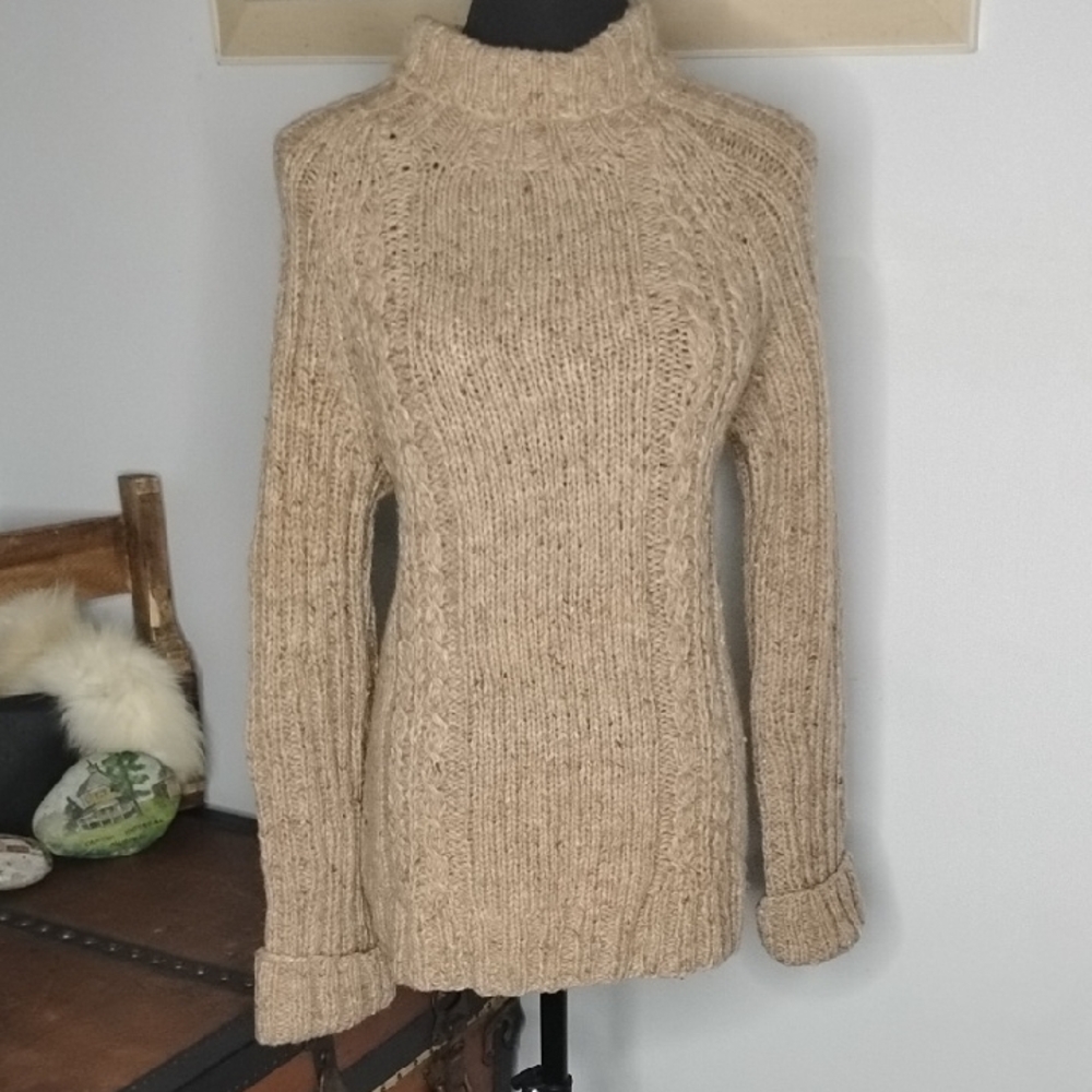 Women's Tan Knit Turtle Neck Sweater